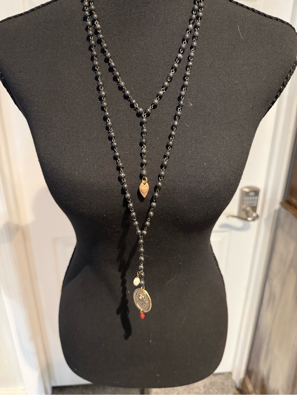 Katia Designs Black Beaded One of a Kind rosary necklace